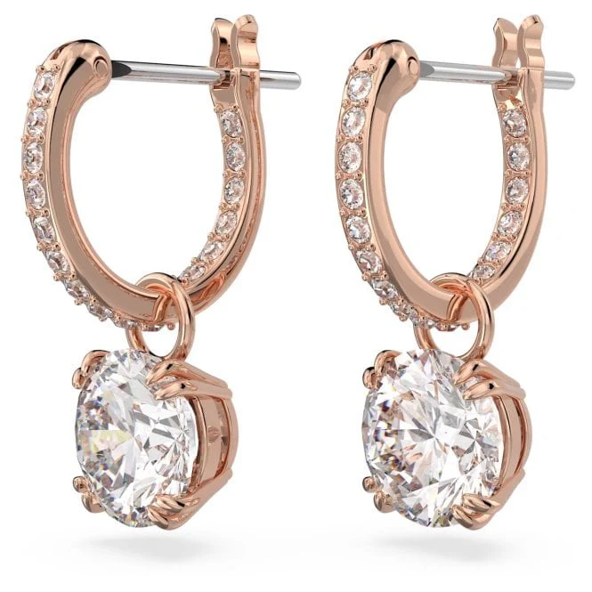 Stilla Drop Earrings with Round-Cut White Crystal in Rose Gold - Image 2