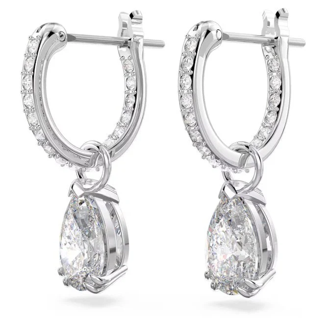 Stilla Hoop Earrings with Pear-Cut White Crystal in Rhodium Silver - Image 2