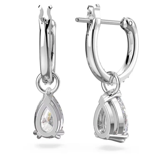 Stilla Hoop Earrings with Pear-Cut White Crystal in Rhodium Silver - Image 3