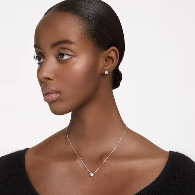 Stilla Necklace & Earrings Set with Round-Cut White Crystal in Rhodium Silver - Image 4