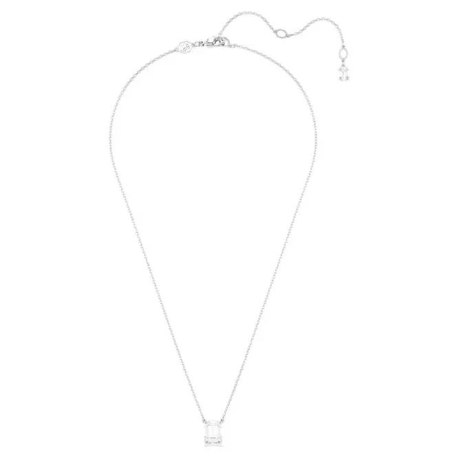 Stilla Pendant Necklace with Octagon-Cut White Crystal in Rhodium Silver - Image 2
