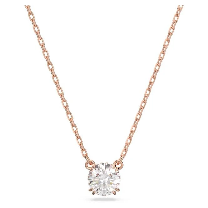 Stilla Pendant Necklace with Round-Cut White Crystal in Rose Gold