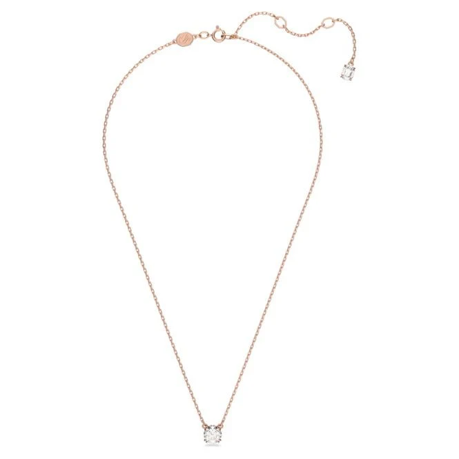 Stilla Pendant Necklace with Round-Cut White Crystal in Rose Gold - Image 2
