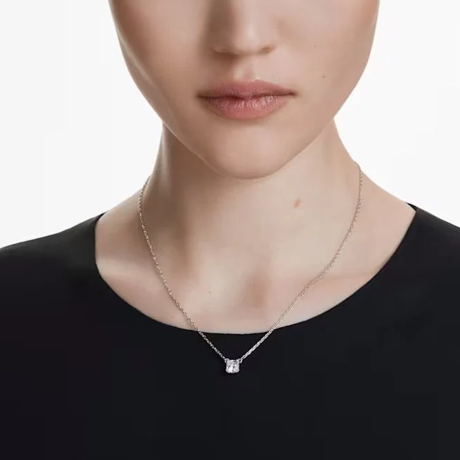 Stilla Pendant Necklace with Square-Cut White Crystal in Rhodium Silver - Image 4