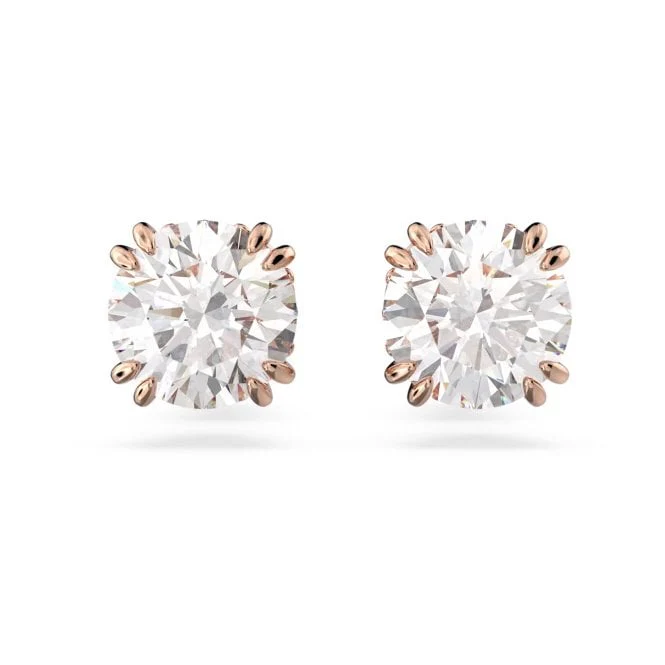 Stilla Stud Earrings with Round-Cut White Crystal in Rose Gold - Image 2