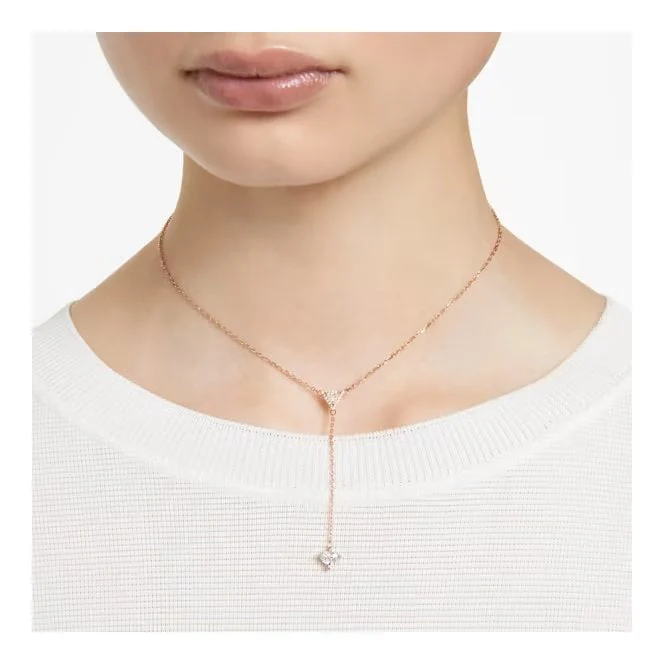 Stilla Y Necklace with Triangle-Cut White Crystal in Rose Gold - Image 2