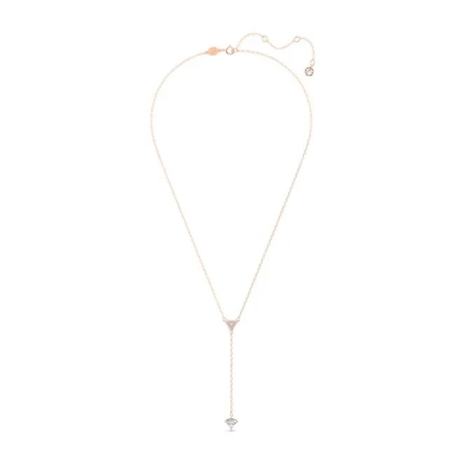 Stilla Y Necklace with Triangle-Cut White Crystal in Rose Gold - Image 3