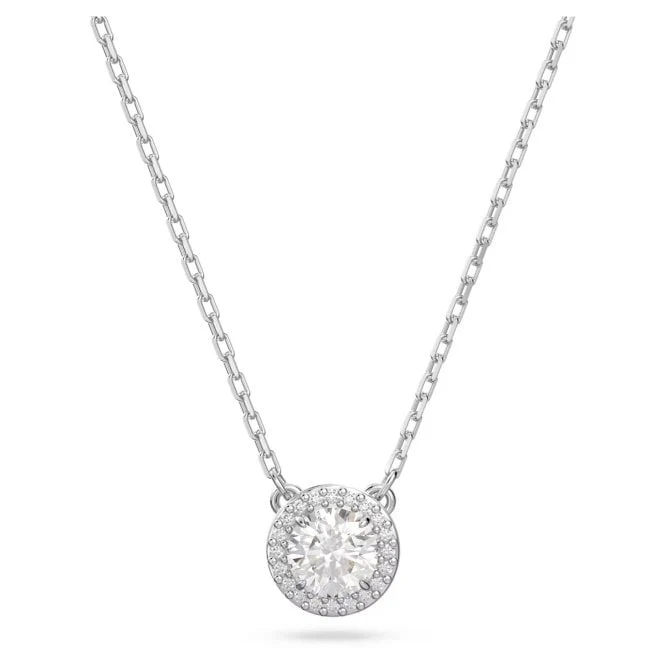 Una Angelic Pendant Necklace with Round-Cut White Crystal Pave in Rhodium Silver