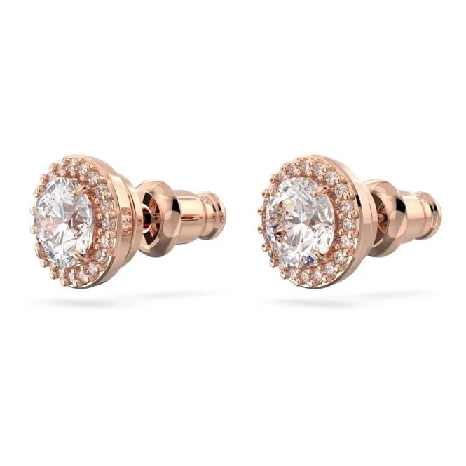 Una Angelic Stud Earrings with Round-Cut White Crystal Pave in Rose Gold - Image 3