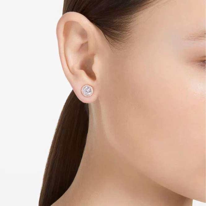 Una Angelic Stud Earrings with Round-Cut White Crystal Pave in Rose Gold - Image 4