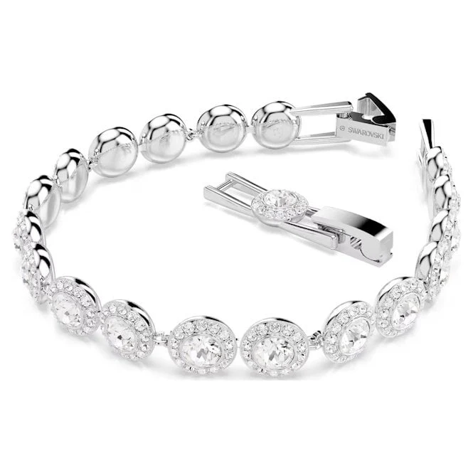 Una Angelic Tennis Bracelet with Round-Cut White Crystal in Rhodium Silver - Image 2