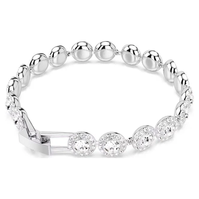 Una Angelic Tennis Bracelet with Round-Cut White Crystal in Rhodium Silver - Image 3