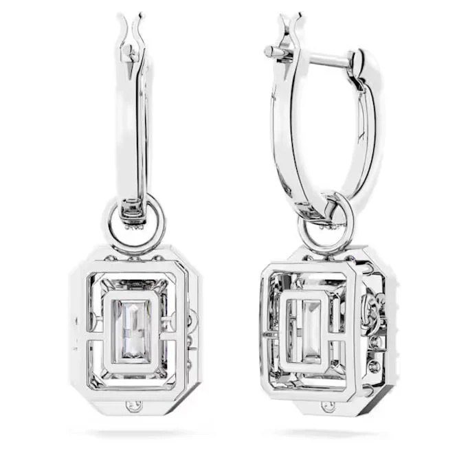 Una Drop Earrings with Octagon-Cut White Crystal in Rhodium Silver - Image 2