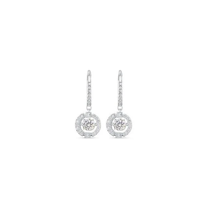 Una Drop Earrings with Round-Cut White Crystal in Rhodium Silver