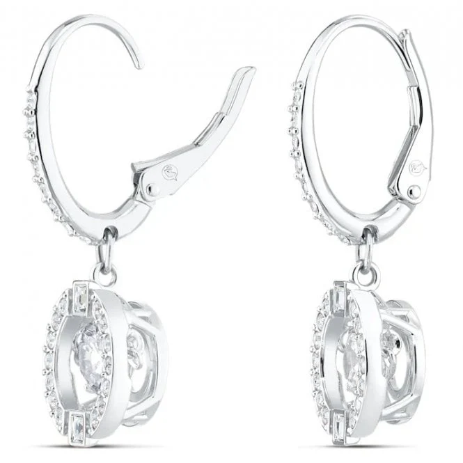 Una Drop Earrings with Round-Cut White Crystal in Rhodium Silver - Image 2