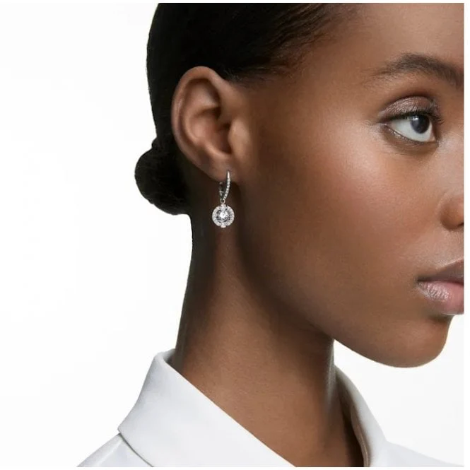 Una Drop Earrings with Round-Cut White Crystal in Rhodium Silver - Image 3