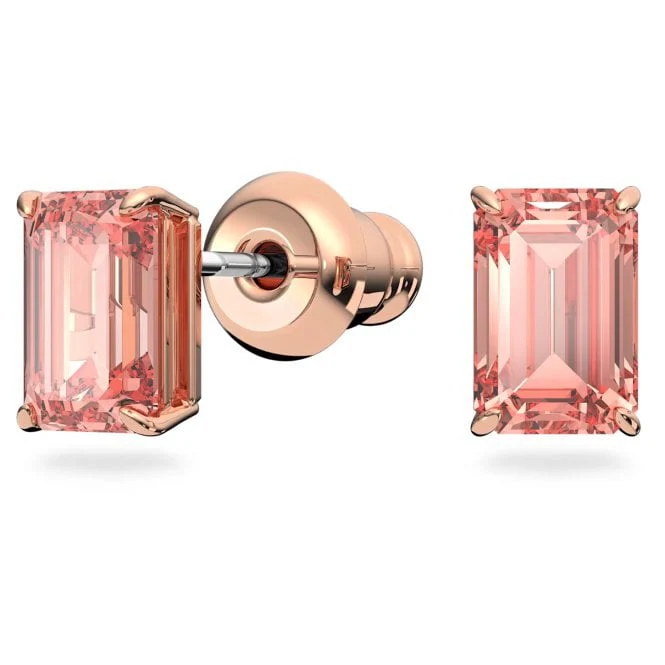 Una Necklace & Earrings Set with Octagon-Cut Pink Crystal in Rose Gold - Image 4