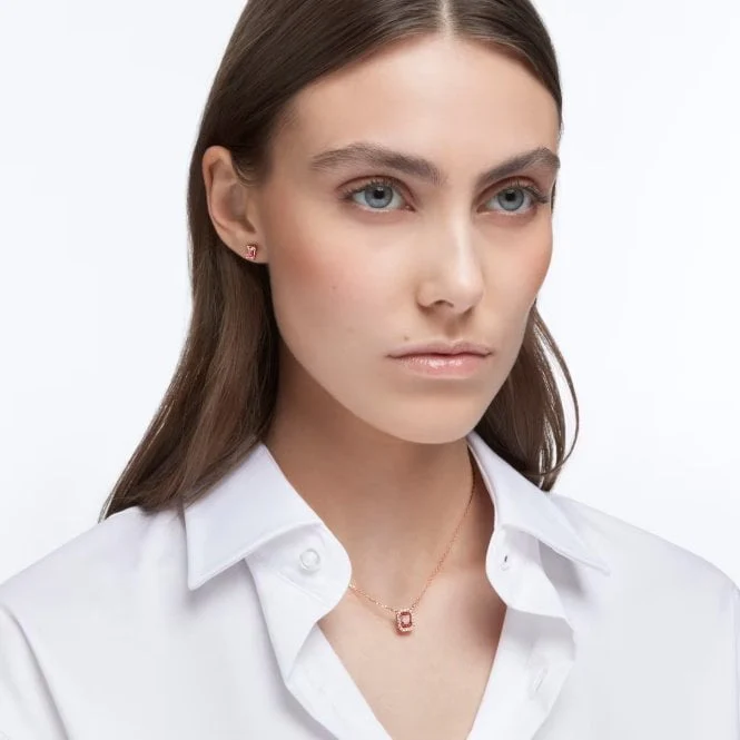 Una Necklace & Earrings Set with Octagon-Cut Pink Crystal in Rose Gold - Image 5