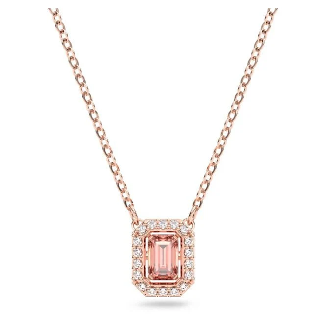Una Necklace with Octagon-Cut Pink Crystal in Rose Gold