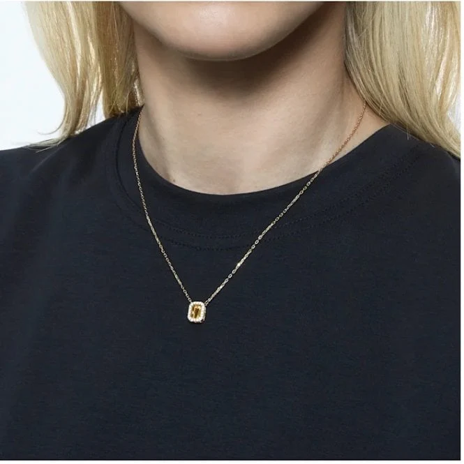 Una Octagon Cut Pendant Necklace with Yellow Crystal in Gold - Image 3