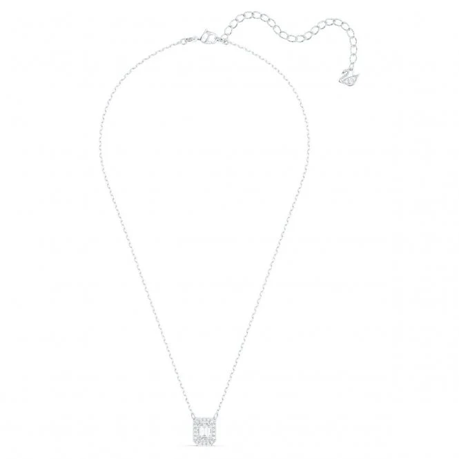 Una Pendant Necklace with Octagon-Cut White Crystal in Rhodium Silver - Image 2