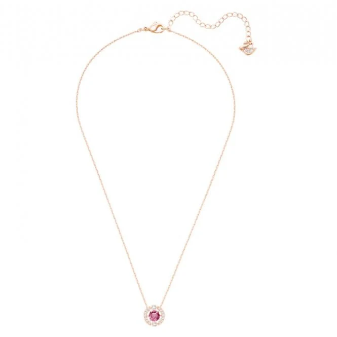 Una Red Crystal Round Pendant Necklace in Rose Gold - Image 2