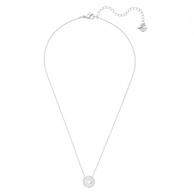 Una White Crystal Round Pendant Necklace in Rhodium Silver - Image 2